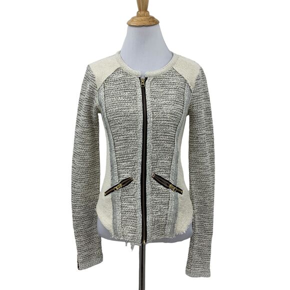 Lucky Lotus Lucky Brand Jacket Womens XS Extra Small Tweed Metallic Zip Up Panel - Picture 1 of 15